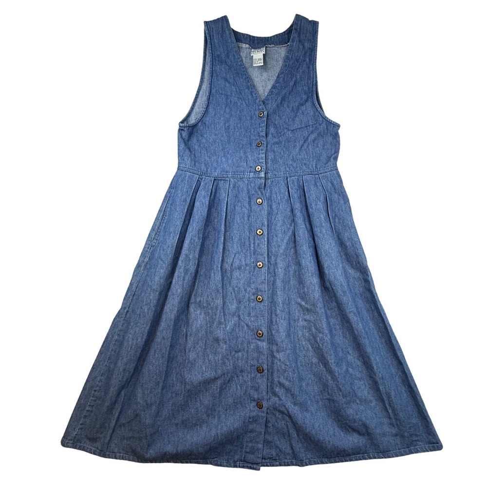 Koret City Blues Petites Blue Denim Button Front Jumper Dress S Y2K 90s prairie - Picture 2 of 10